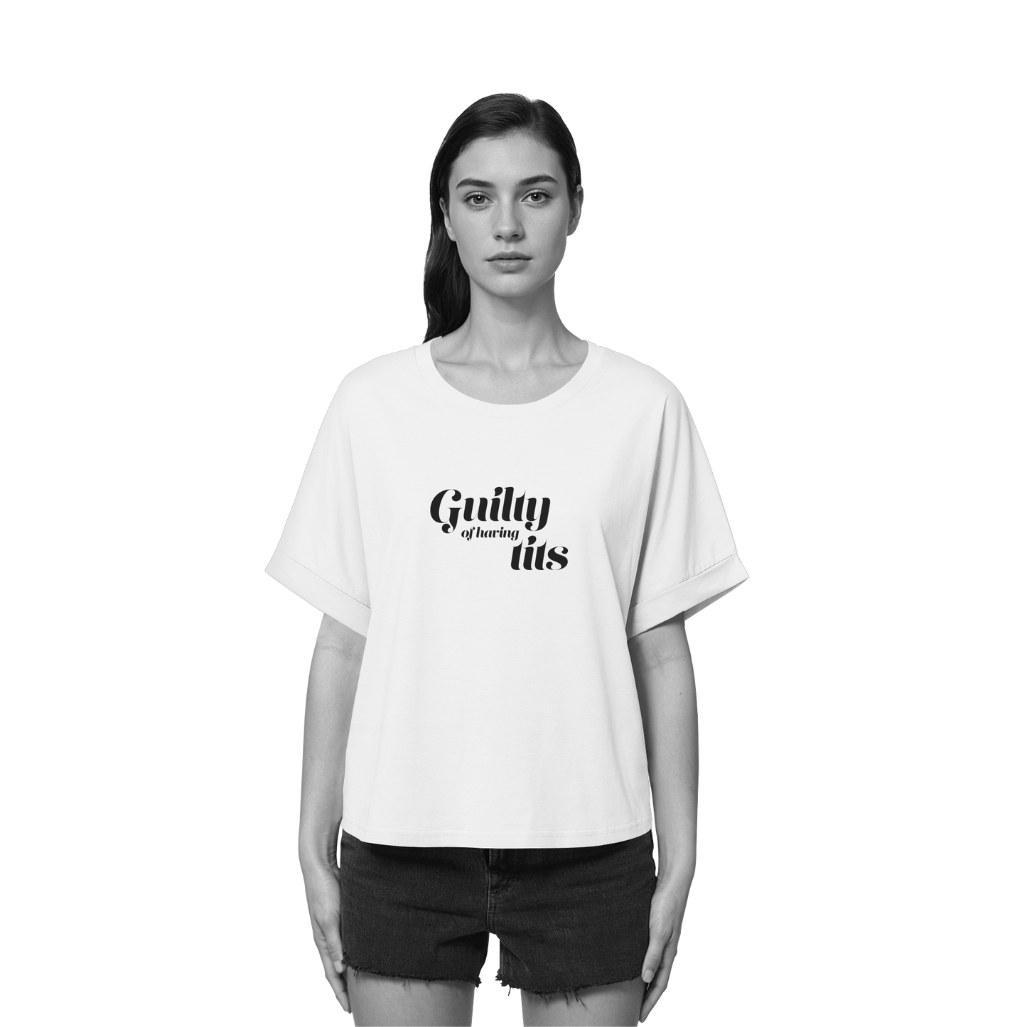 Guilty of having tits | bold - Womens Organic Rolled Sleeves T-Shirt
